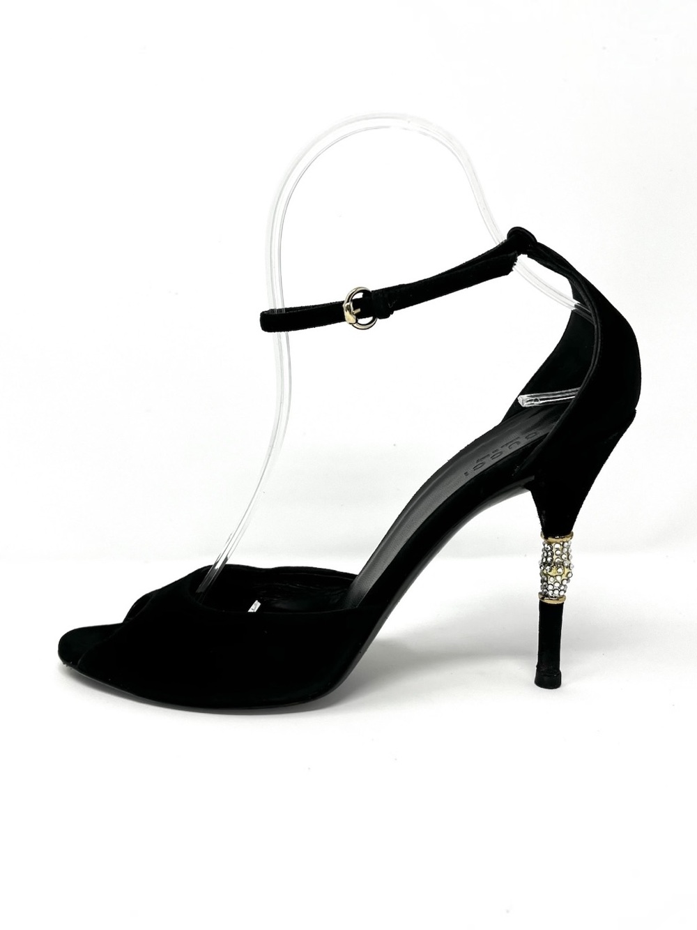 Vintage Gucci By Tom Ford Y2K Black Suede Crystal Bamboo High Heels Sandals 7.5